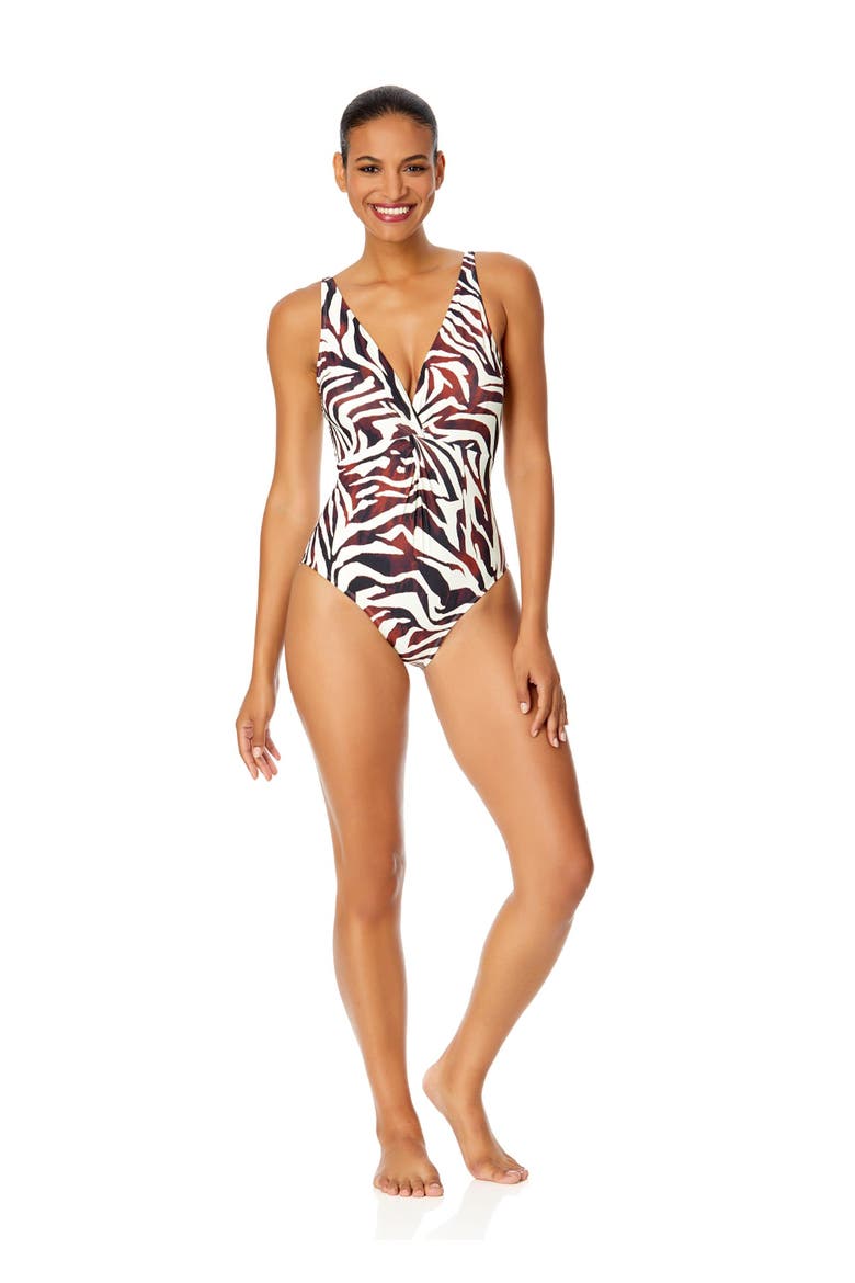 Women's Live In Color Plunge Twist One Piece Swimsuit, Alternate, color, Tiger Dance