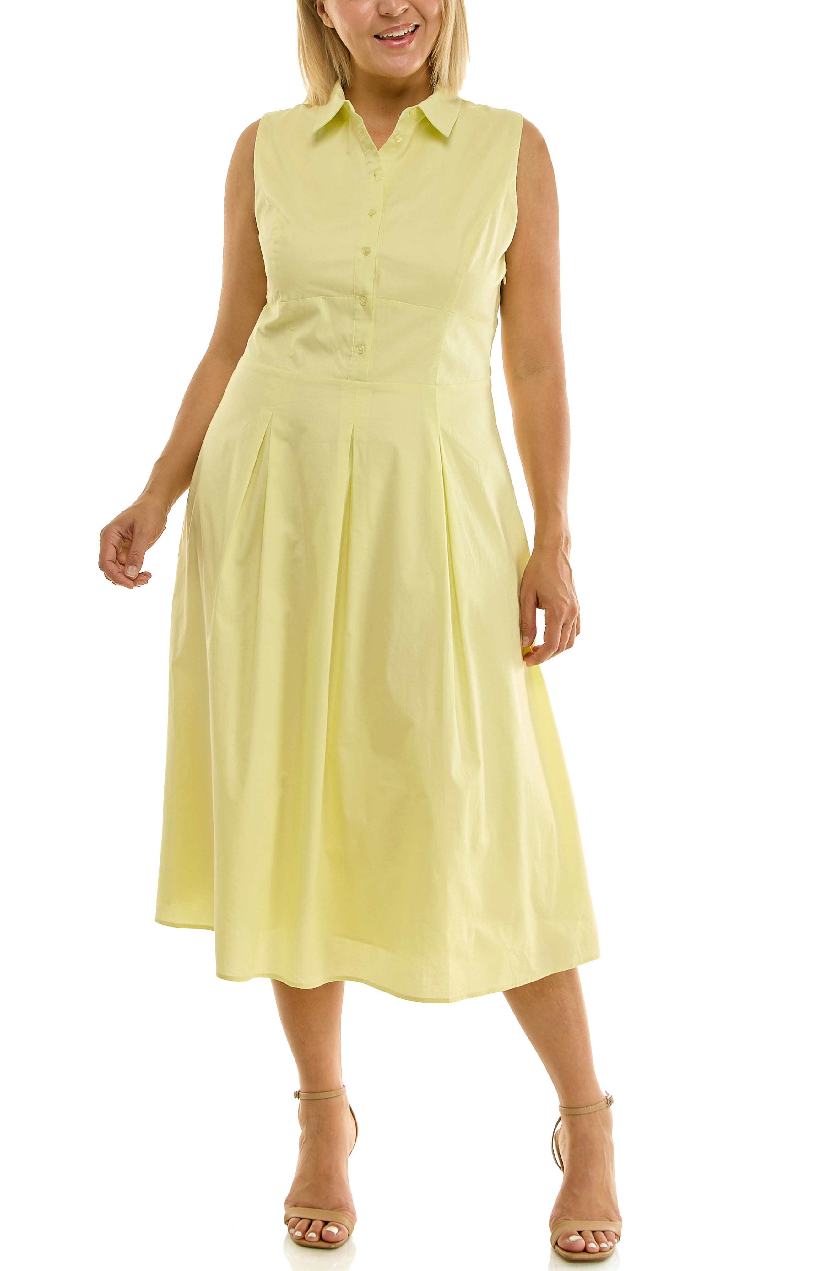 Nicole Miller Sleeveless Poplin Midi Shirtdress