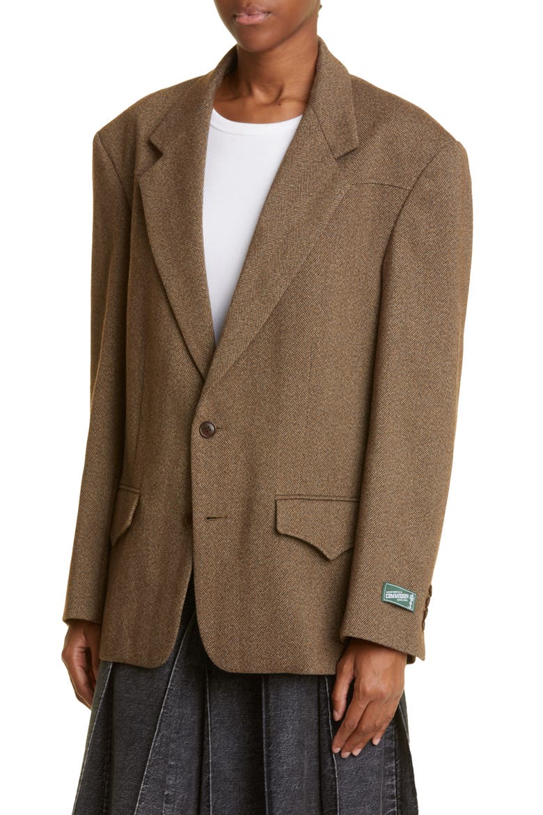 Gender Inclusive Roadhouse Herringbone Oversize Single Breasted Blazer, Alternate, color, BARK