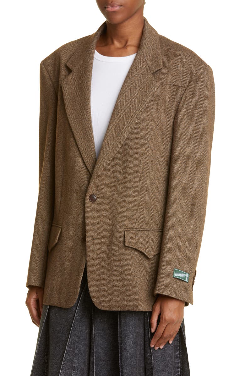 Commission Gender Inclusive Roadhouse Herringbone Oversize Single Breasted Blazer, Alternate, color, 