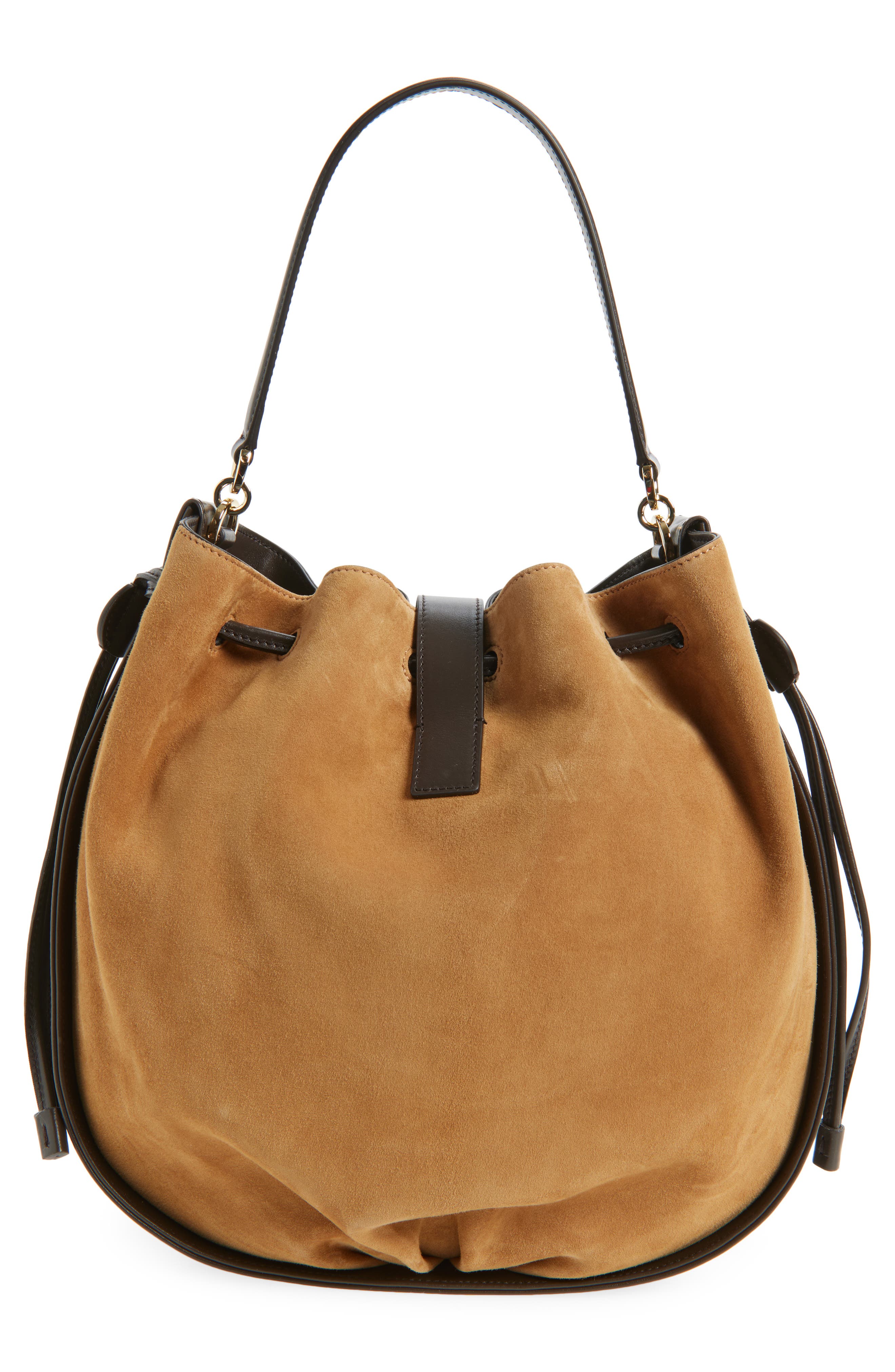 FERRAGAMO Hug Leather & Suede Bucket Bag, Alternate, color, Naturale 6 Testa Di Moro