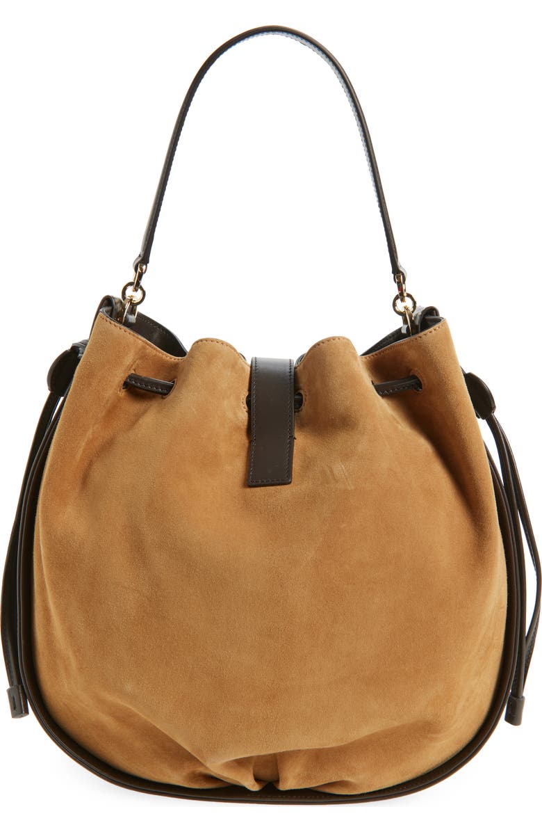 FERRAGAMO Hug Leather & Suede Bucket Bag, Alternate, color, Naturale 6 Testa Di Moro
