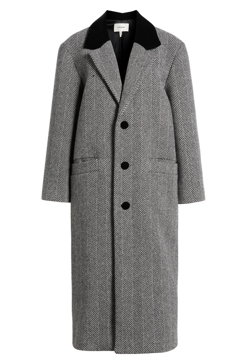 Herringbone Wool Blend Longline Coat, Alternate, color, BLACK MULTI
