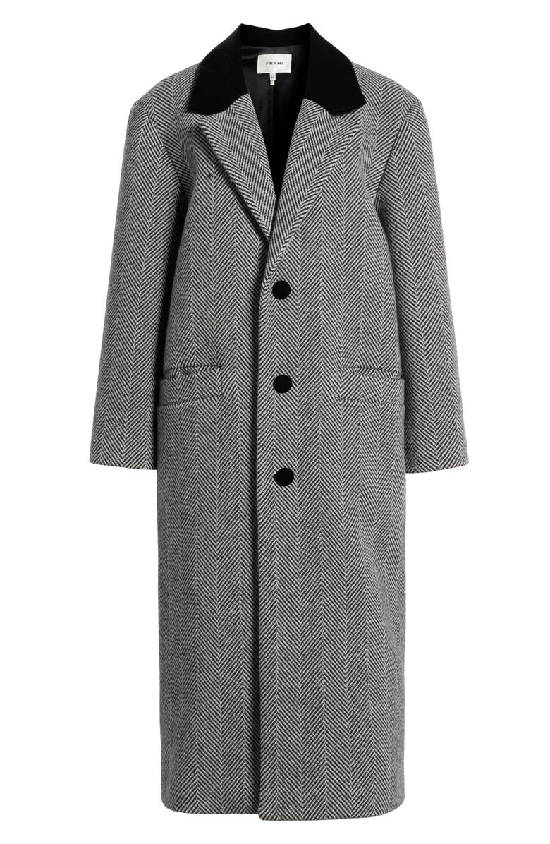 FRAME Herringbone Wool Blend Longline Coat, Alternate, color, Black Multi