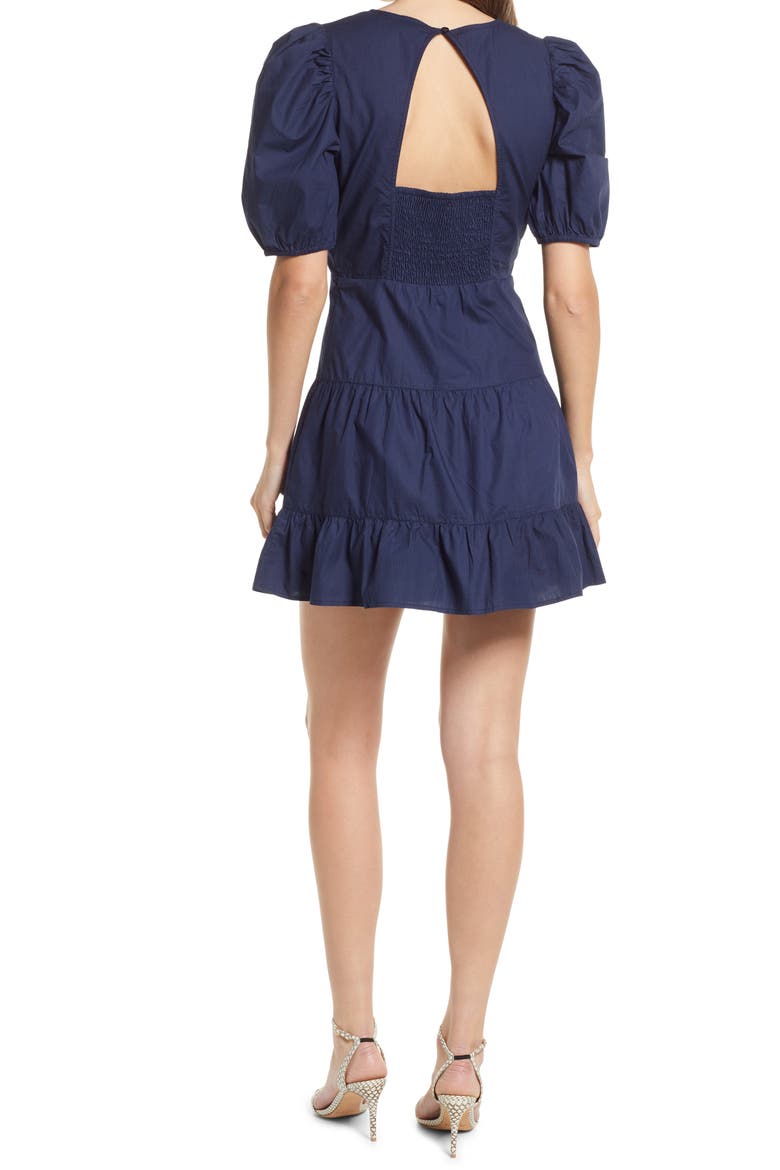 Birch Poplin Puff Sleeve Minidress, Alternate, color, INDIGO