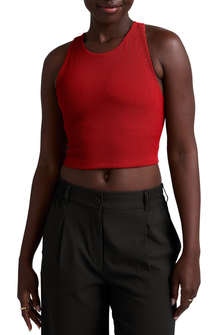 Refocus Ribbed Cropped Performance Tank, Main, color, HOLLY RED