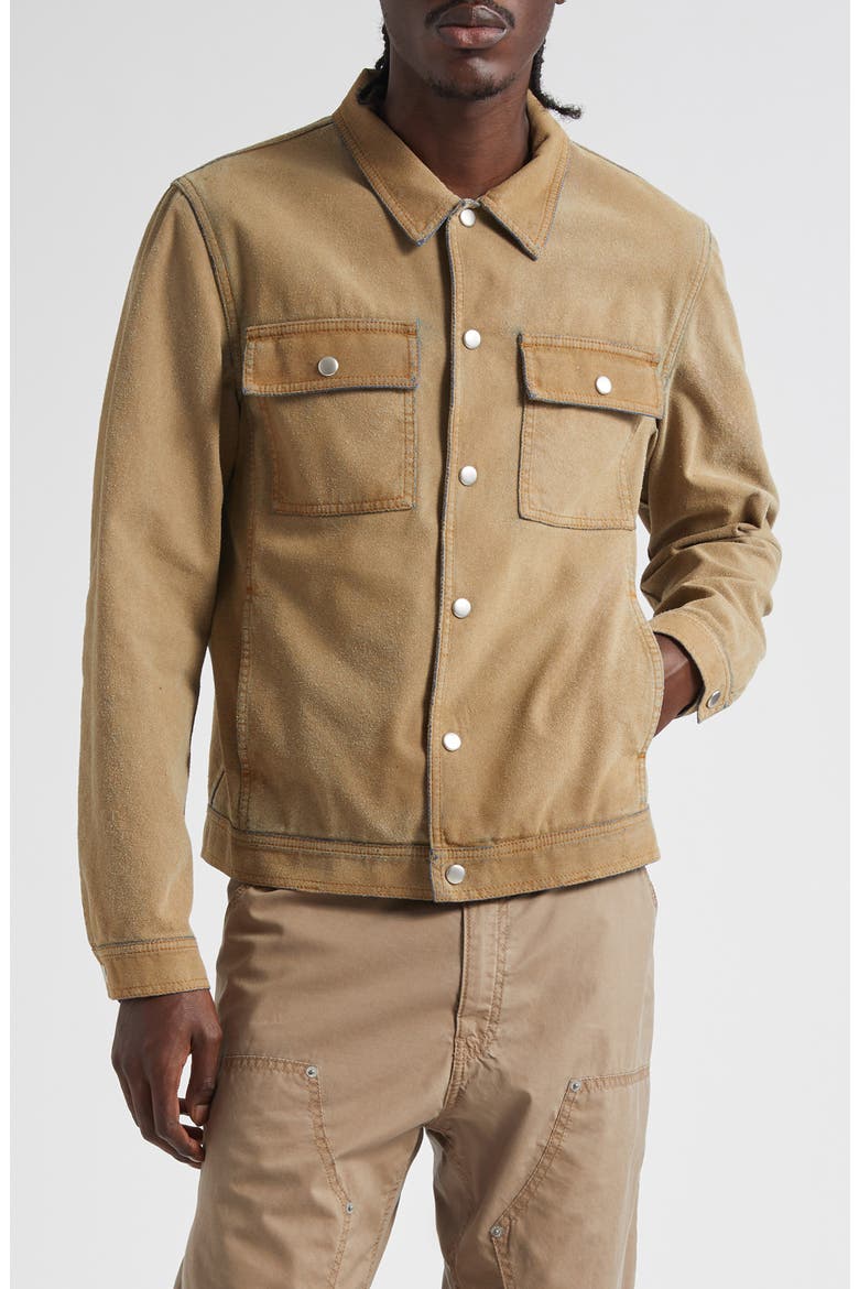 Faux Suede Bonded Denim Jacket, Main, color, SAND