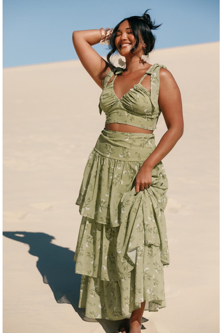 Dorothy Crop Camisole Top & High Waist Skirt Set, Alternate, color, SAGE BOTANICA