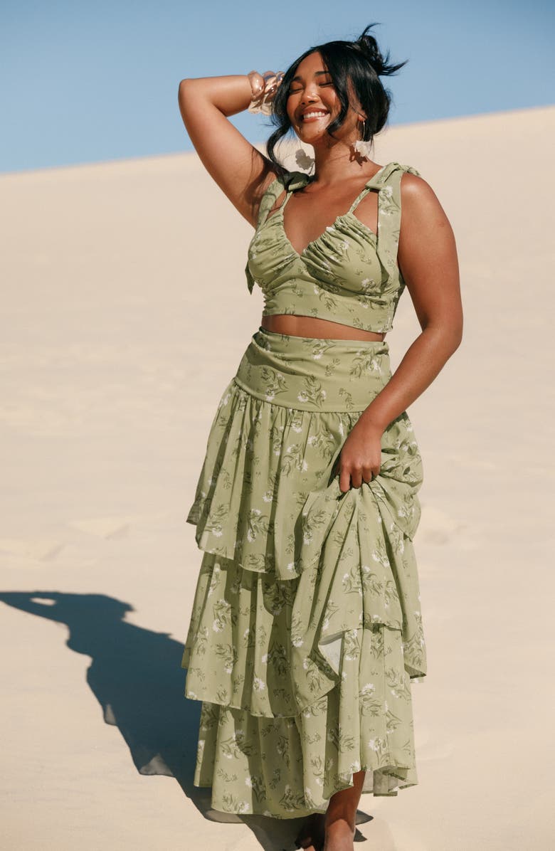 Petal & Pup Dorothy Crop Camisole Top & High Waist Skirt Set, Alternate, color, Sage Botanica