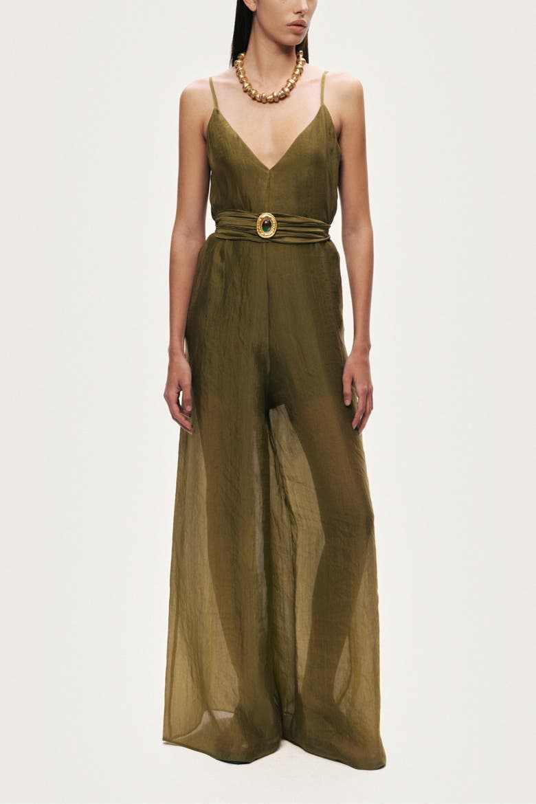 Strappy Wide-Leg Jumpsuit, Main, color, Khaki