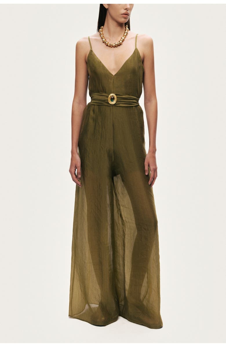 Nocturne Strappy Wide-Leg Jumpsuit, Main, color, Khaki
