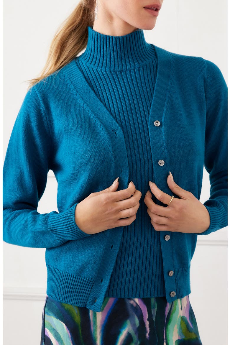 V-Neck Cardigan, Alternate, color, TEAL