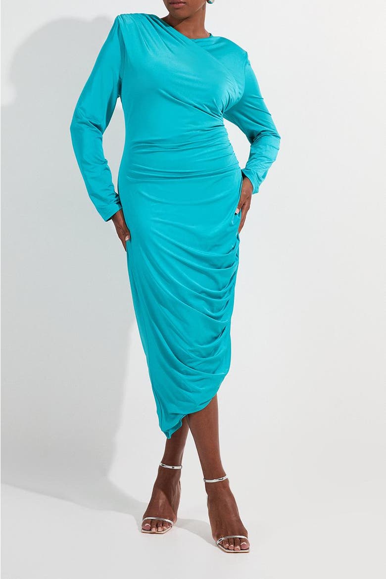 Long Sleeve Ruched Maxi Dress, Alternate, color, Teal