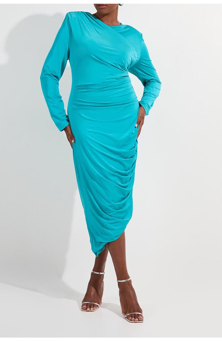 Karen Millen Long Sleeve Ruched Maxi Dress, Alternate, color, Teal