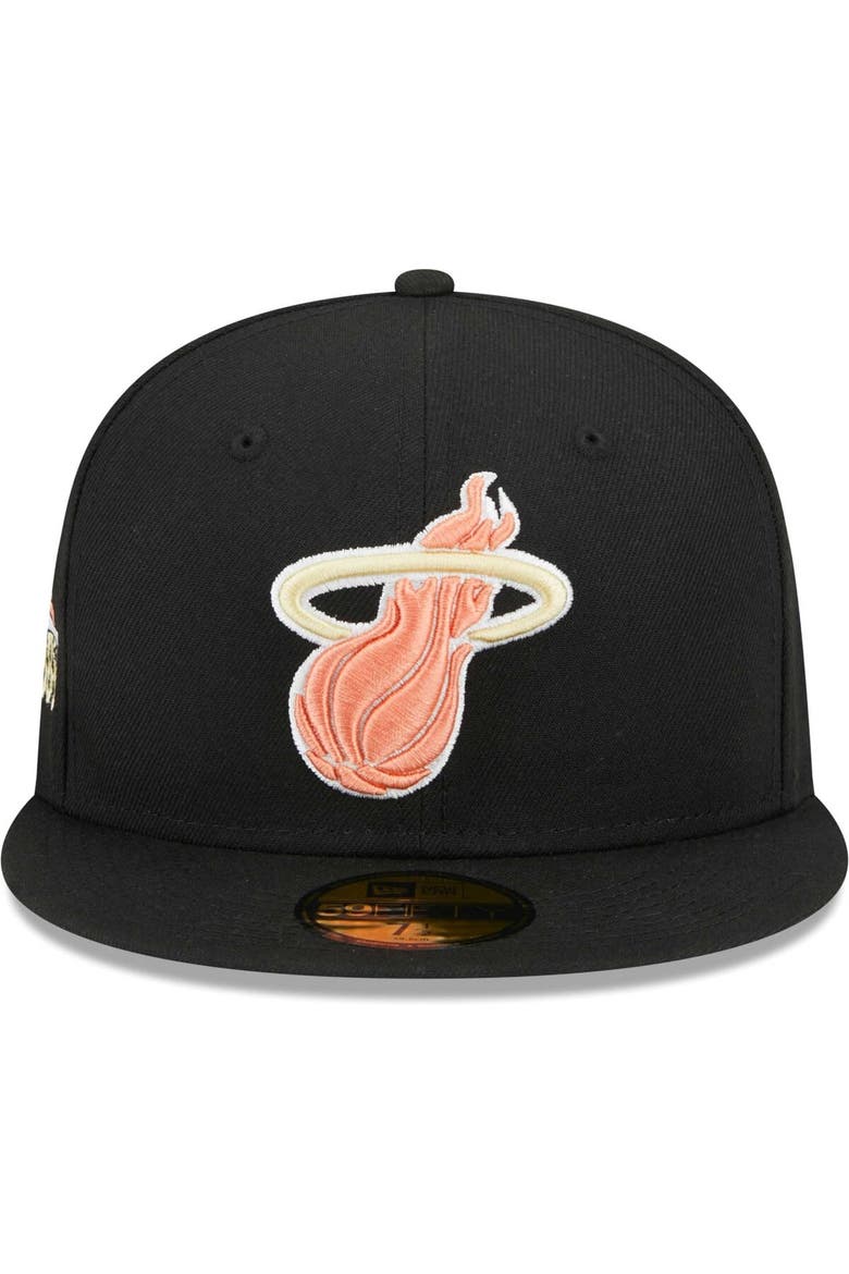 Men's New Era Black Miami Heat Floral Side 59FIFTY Fitted Hat, Alternate, color, Black