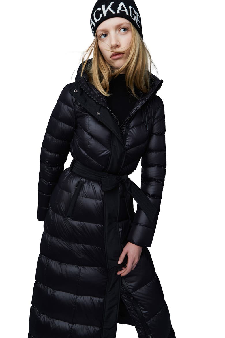 Calina Lustrous Water Repellent Down Coat, Alternate, color, BLACK