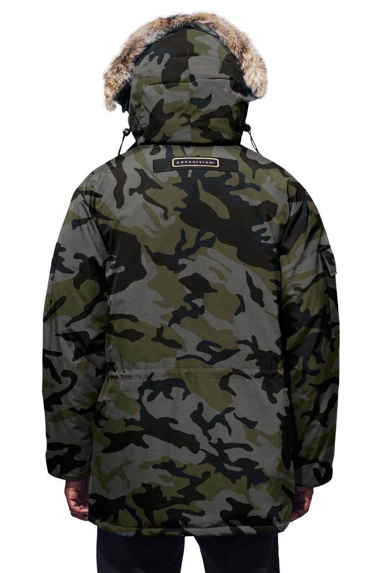 Expedition Extreme Weather 625 Fill Power Down Parka with Genuine Coyote Fur Trim, Alternate, color, CLASSIC CAMO COASTAL GREY