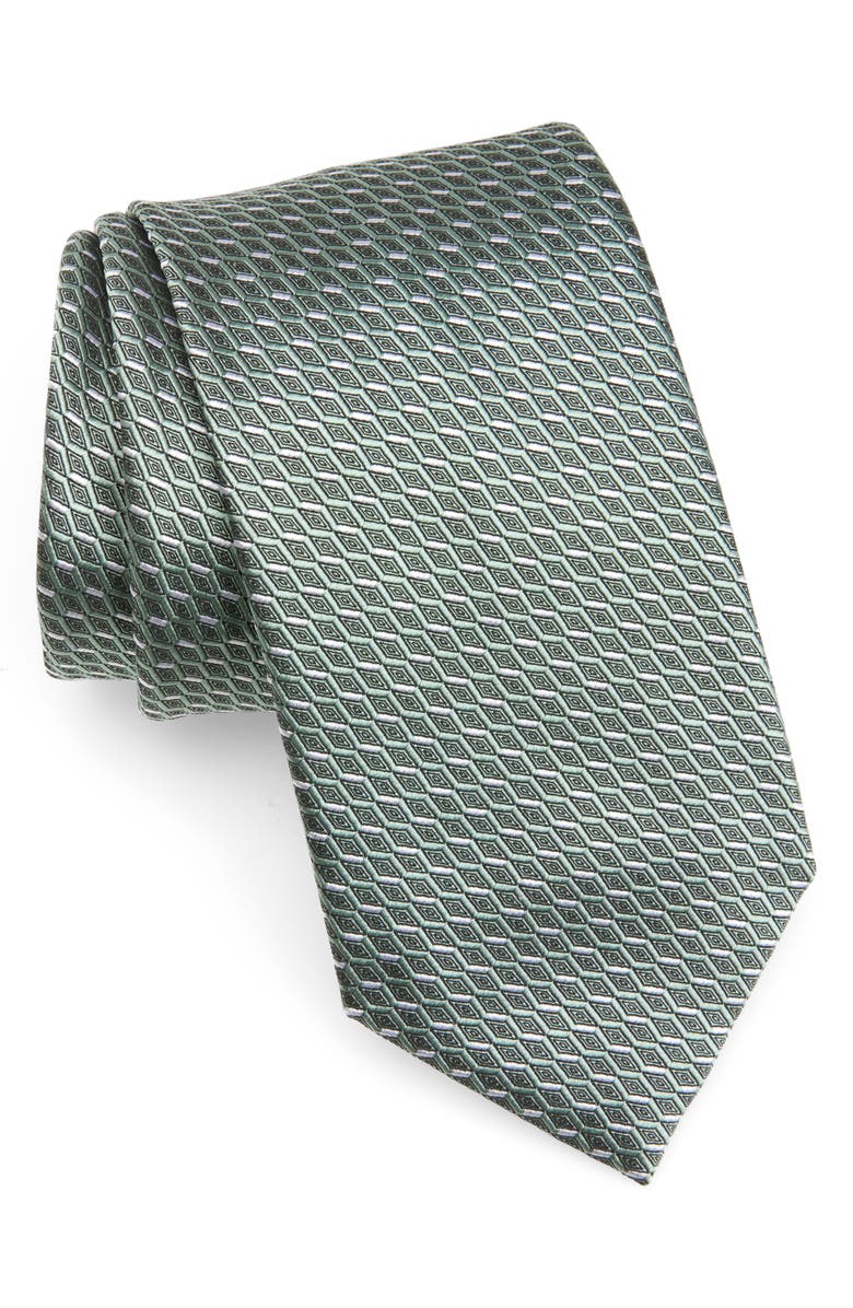 Brioni Geo Jacquard Silk Tie, Main, color, Loden/ Lead