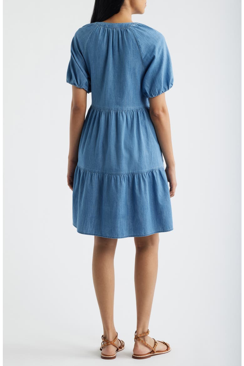 Kendra Tiered Cotton Dress, Alternate, color, MEDIUM WASH