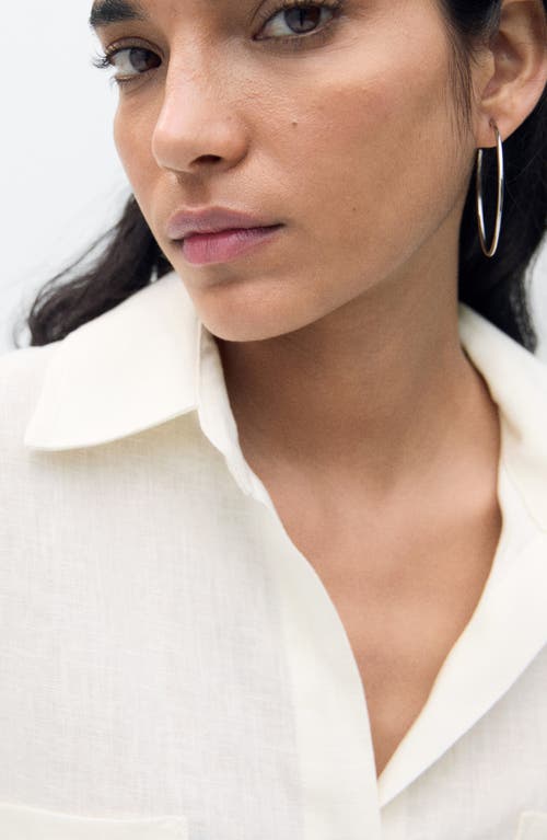 Mango Longline Linen Button-up Shirt In White