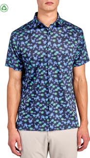 CON.STRUCT Regular Fit Pineapple Print Recycled Performance Golf Button-Down Shirt