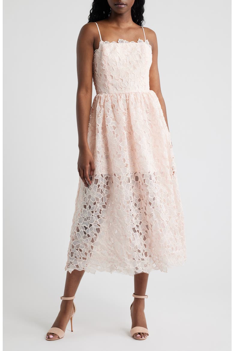 Holly Floral Lace Midi Dress, Main, color, PINK