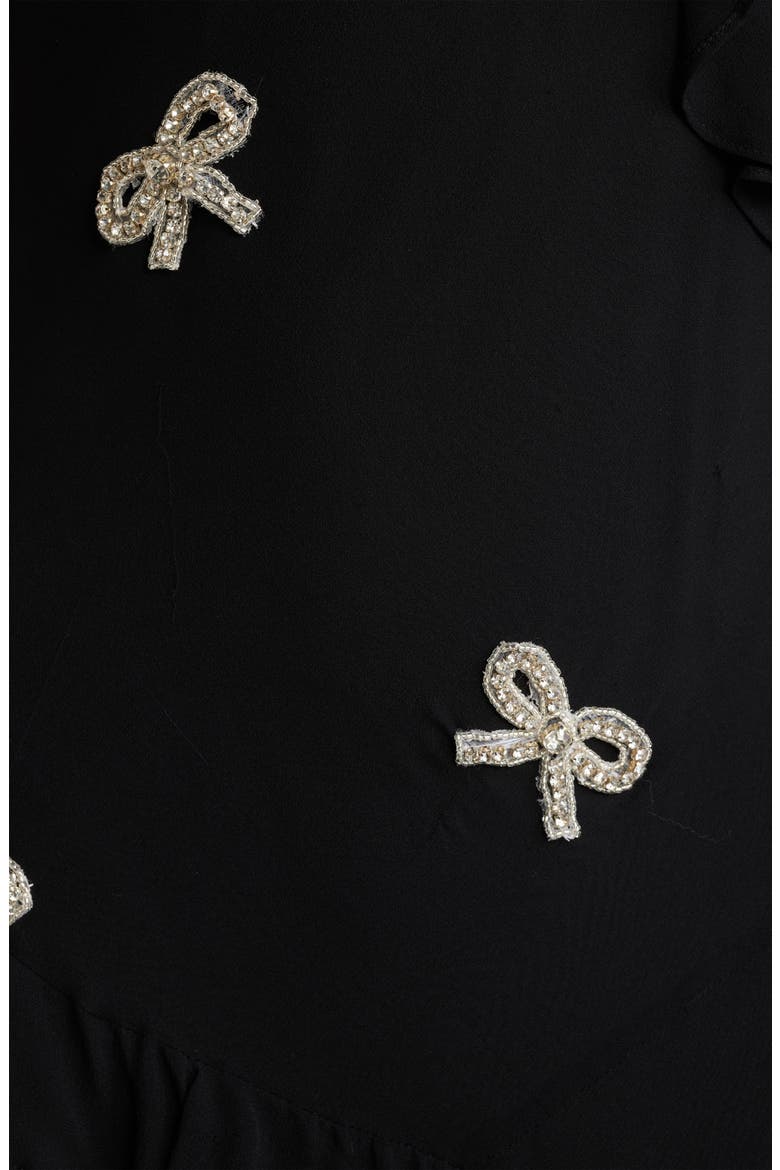 Rialto Bow Embellished Ruffle Silk Dress, Alternate, color, BLACK