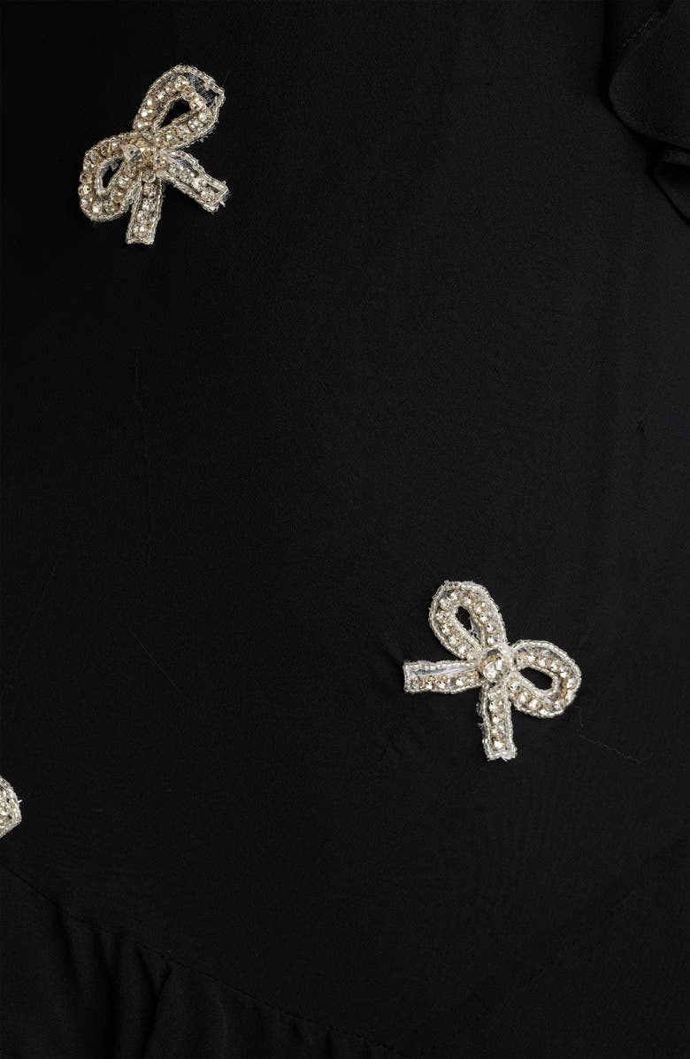 LoveShackFancy Rialto Bow Embellished Ruffle Silk Dress, Alternate, color, Black