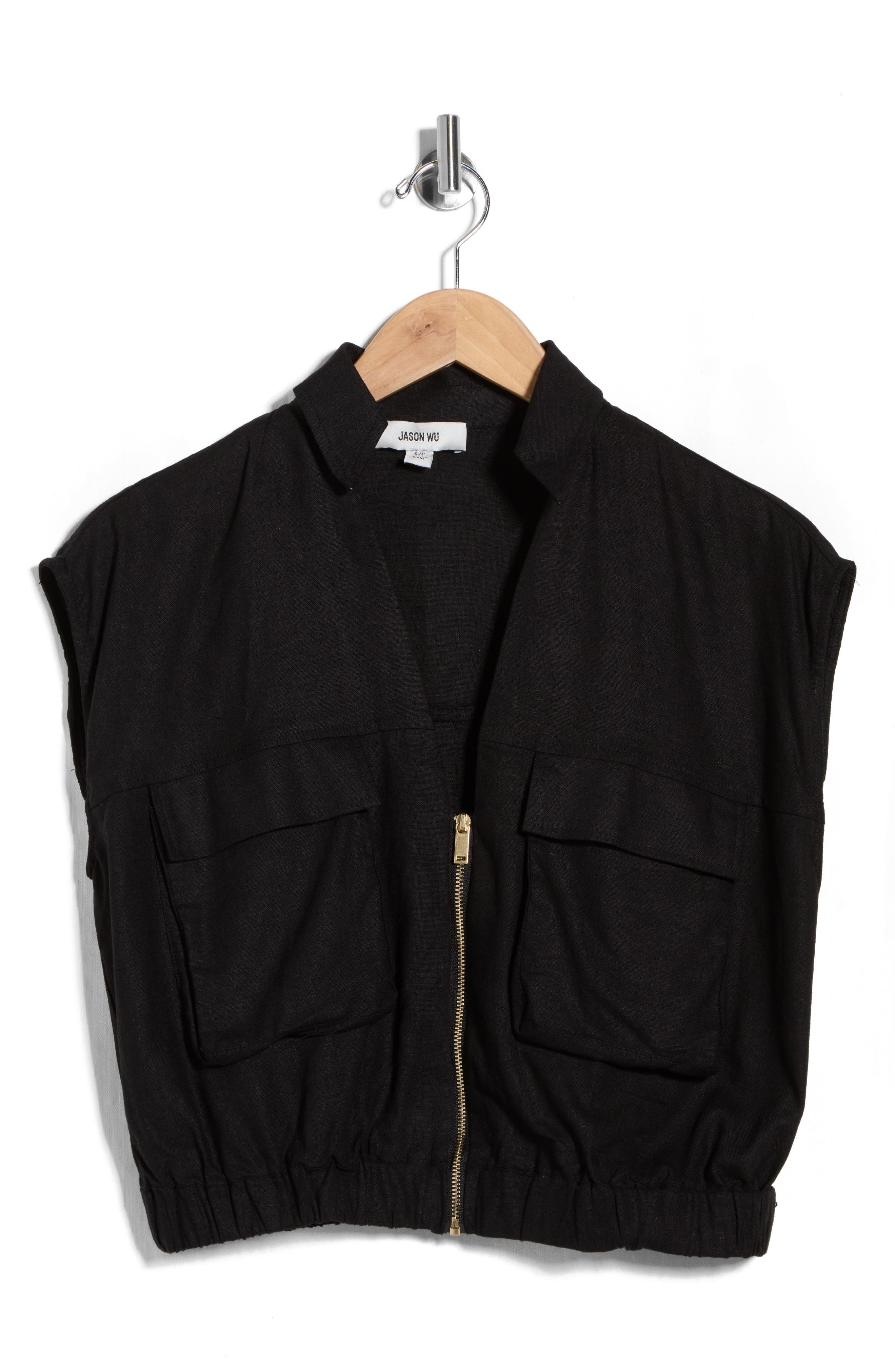 JASON WU Zip Front Linen Blend Crop Top