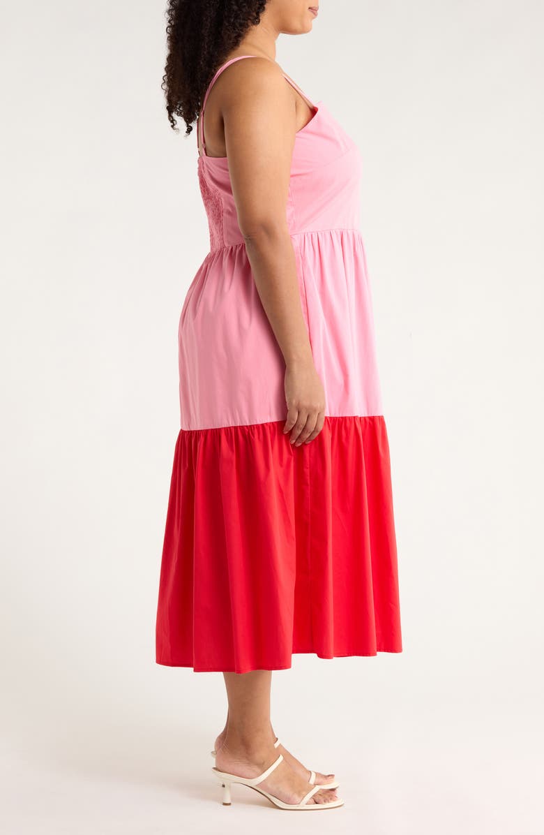 SUGARLIPS Rebekah Colorblock Cotton Midi Dress, Alternate, color, Pink-Red