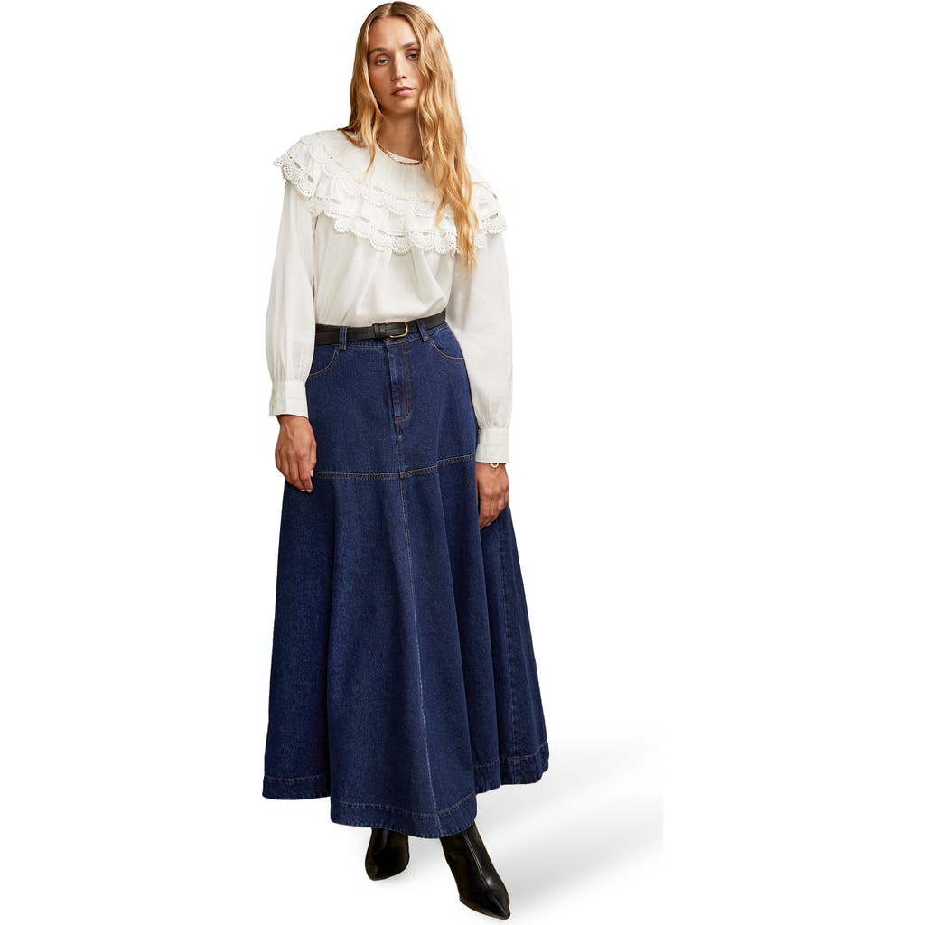 Ro&zo Denim Maxi Skirt In Blue