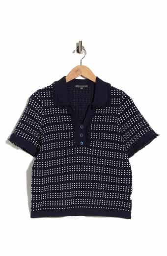 Fringe Trim Textured Polo Sweater