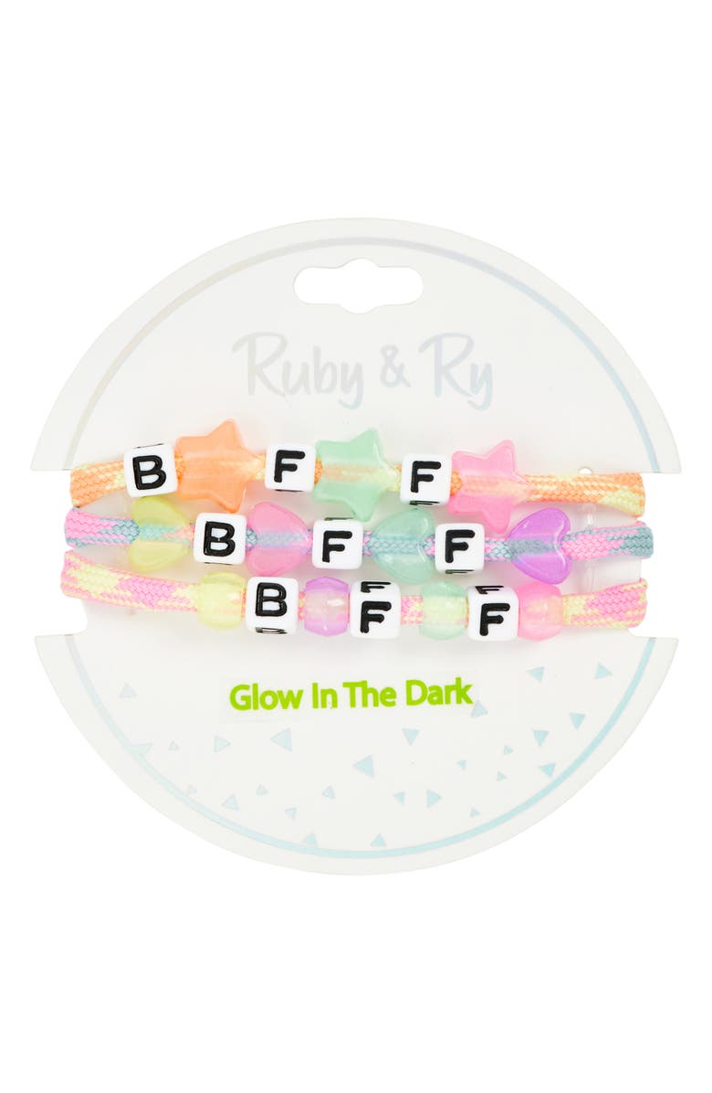Ruby & Ry Kids' Stars Hearts Set of 3 Glow in the Dark Friendship Bracelets, Main, color, Pink Multi