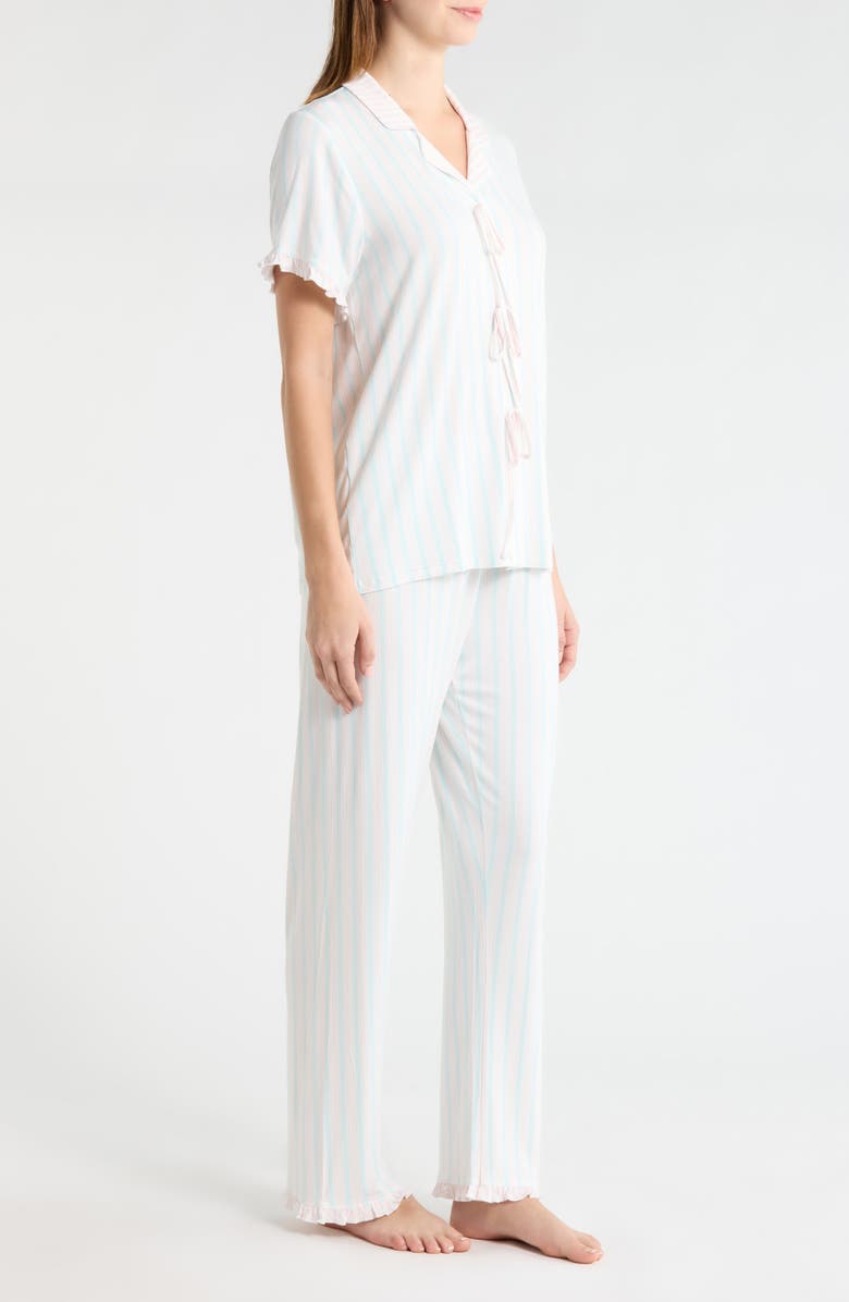 French Connection Bow Detail Stripe Pajamas, Alternate, color, Blue/ Pink Stripe