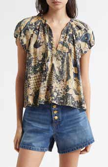 Ulla Johnson Issa Mixed Print Cotton Blend Top