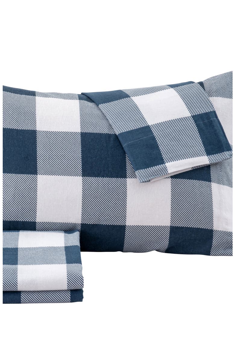 Turkish Cotton Flannel Plaid Sheet Set, Alternate, color, BUFFALO CHECK - NAVY