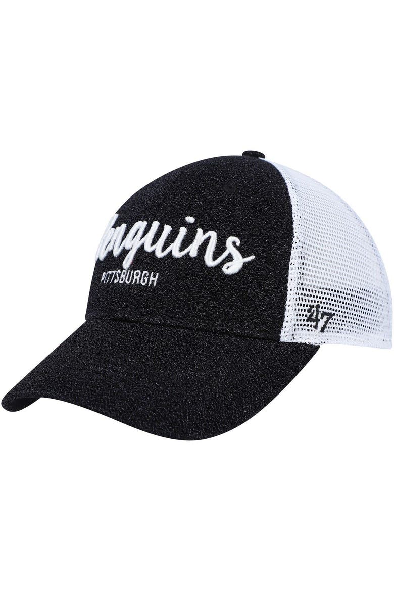 Women's '47 Black/White Pittsburgh Penguins Encore MVP Trucker Snapback Hat, Main, color, Black