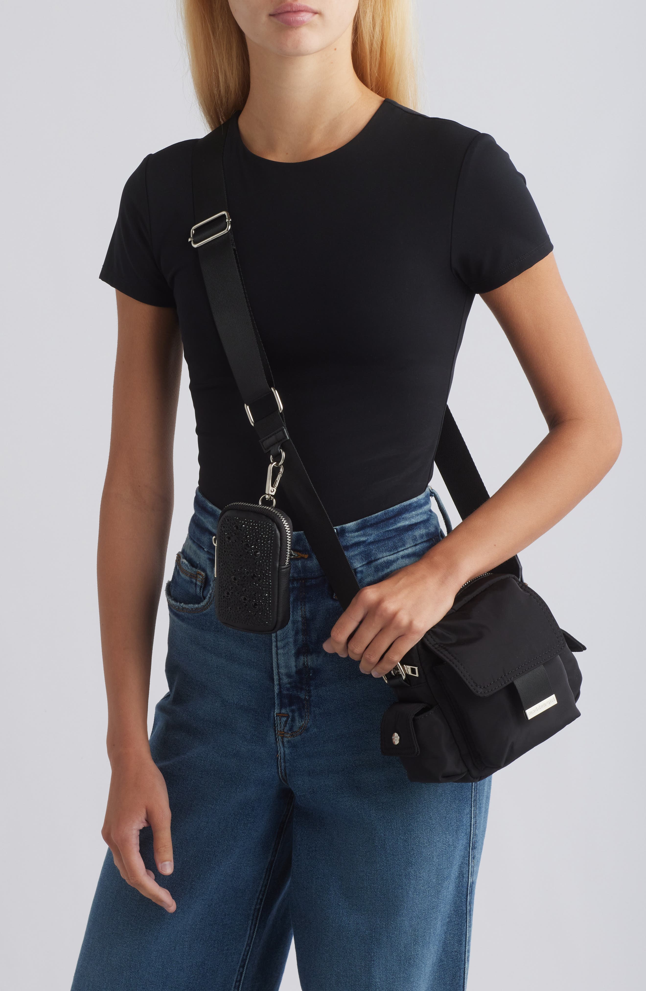 Madden Girl Nylon Cell Phone Crossbody Bag, Alternate, color, 