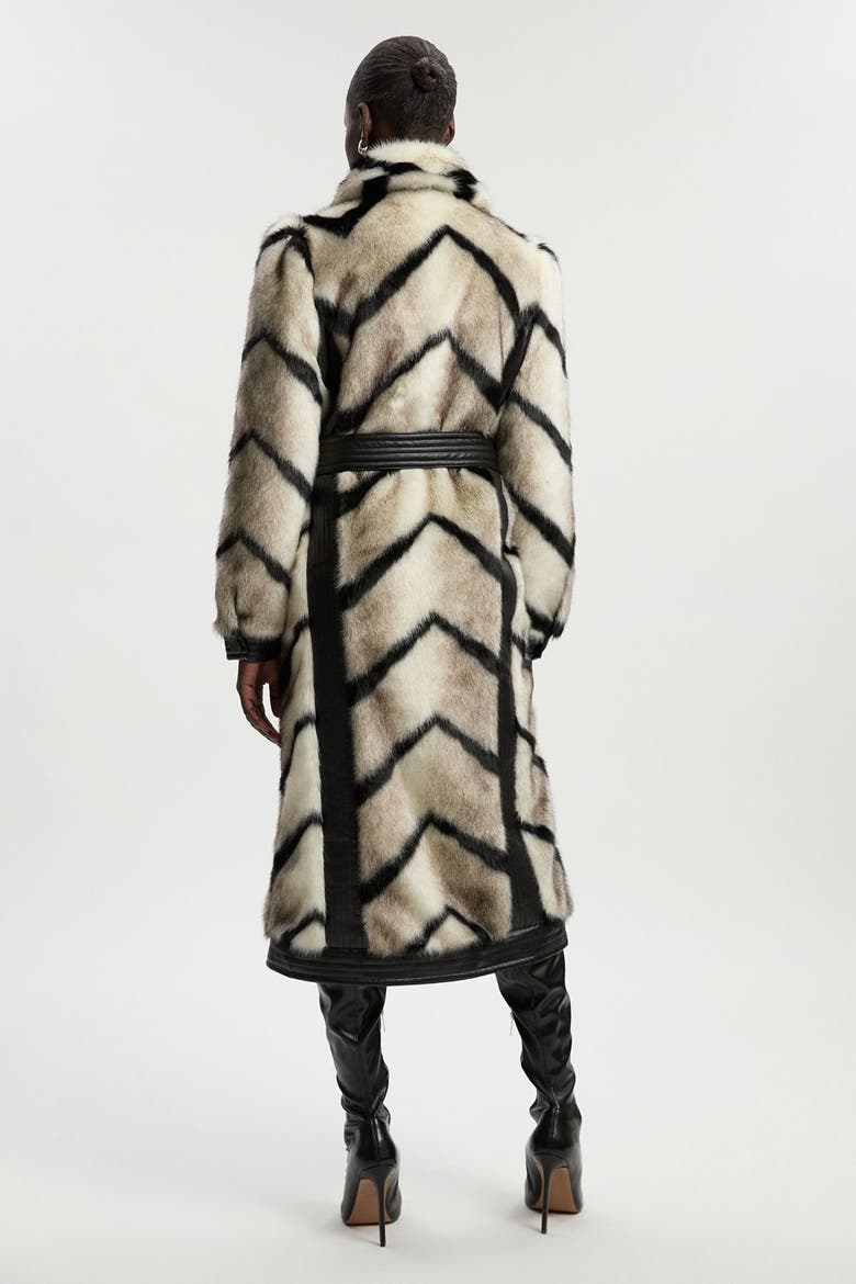 Stripe Faux Fur Belted Long Coat, Alternate, color, Mono