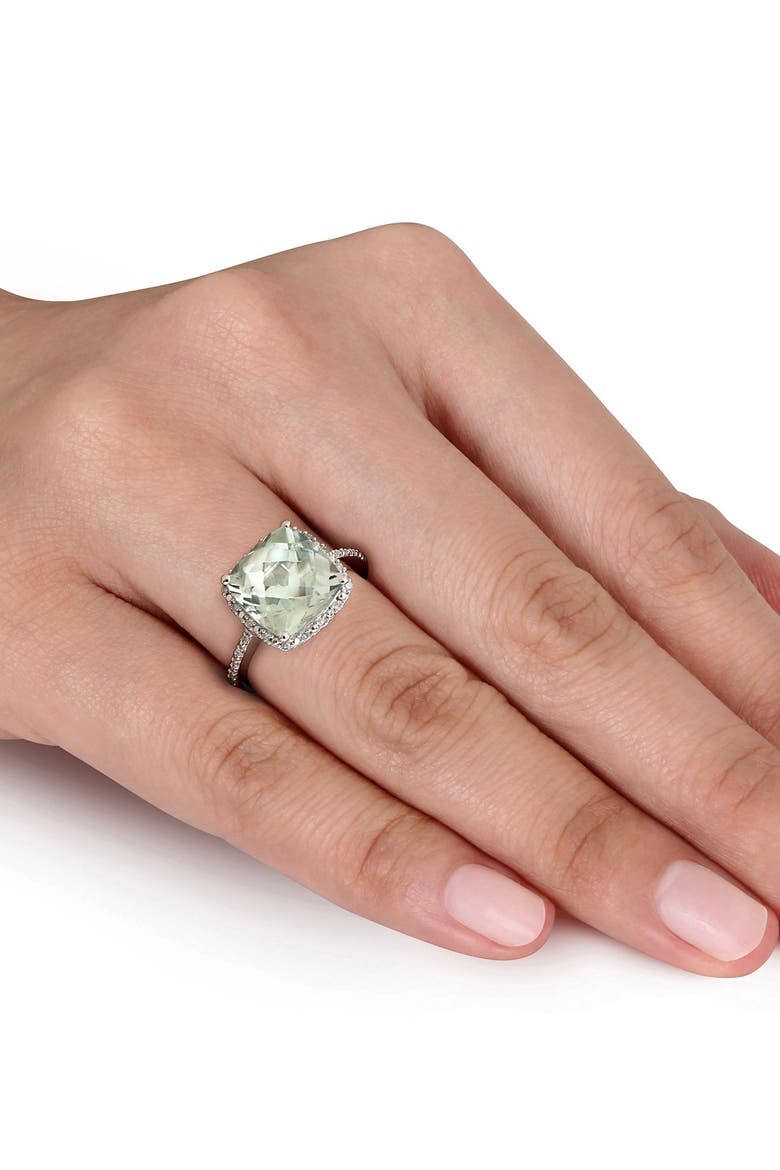 Sterling Silver Cushion Prasiolite Diamond Halo Ring - 0.10 ctw., Alternate, color, GREEN
