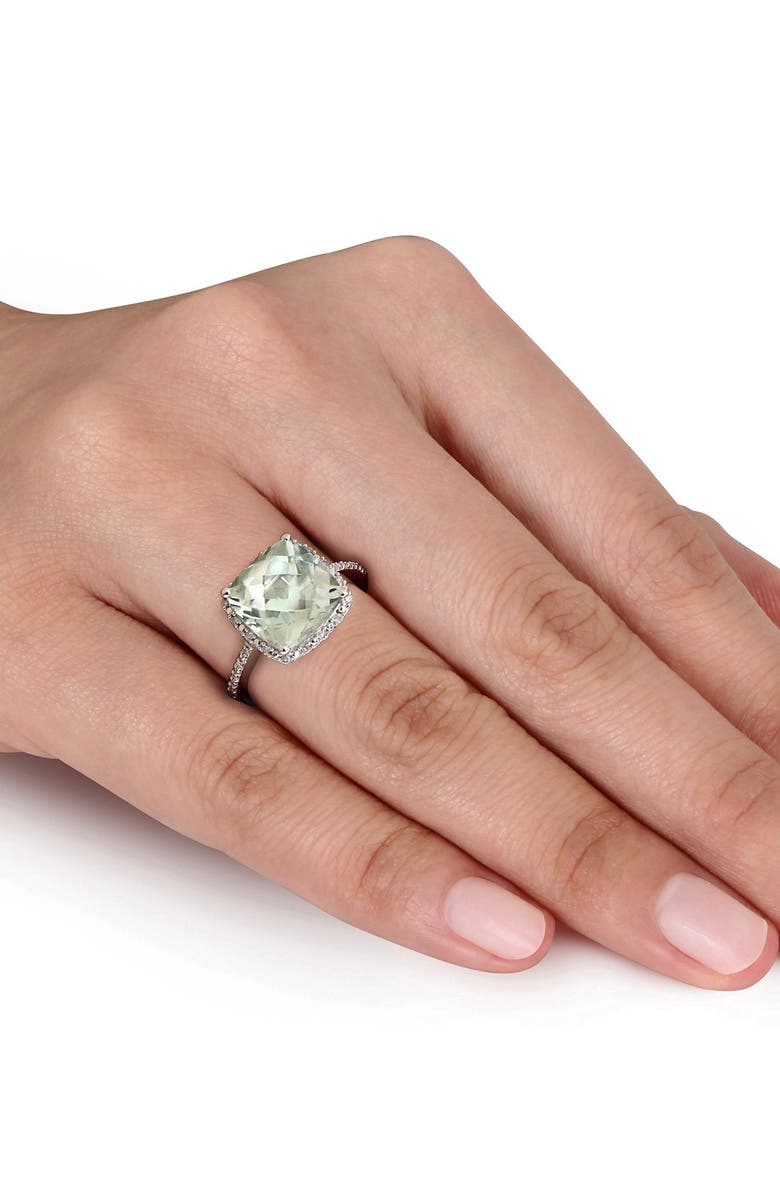DELMAR Sterling Silver Cushion Prasiolite Diamond Halo Ring - 0.10 ctw., Alternate, color, Green