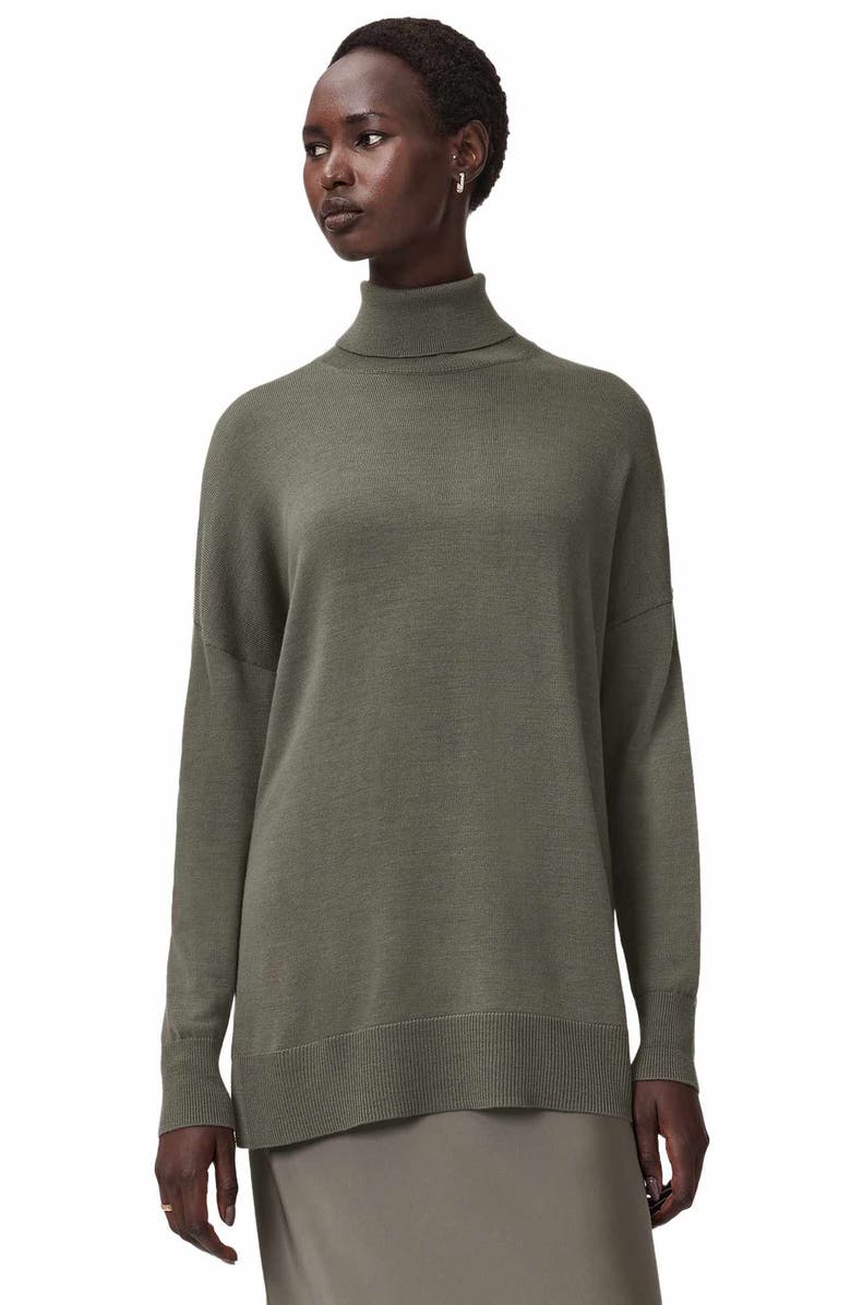AllSaints Juno Long Sleeve 2-in-1 Sweater & Slipdress, Alternate, color, Light Khaki