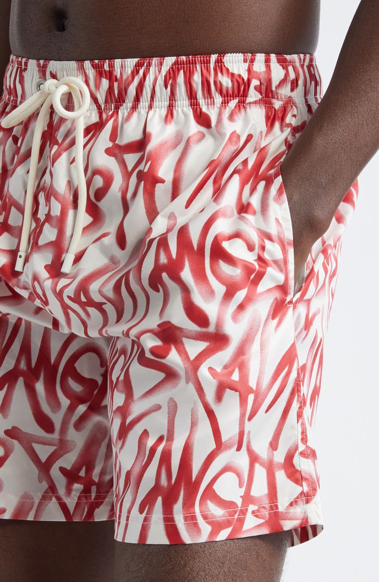 Palm Angels Graffiti Print Swim Trunks, Alternate, color, 
