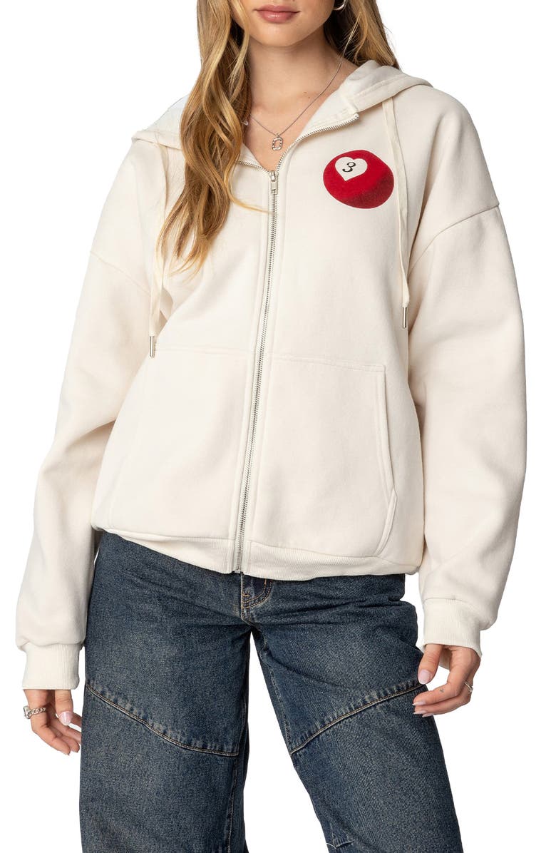 EDIKTED Magic 3 Oversize Graphic Zip Hoodie, Main, color, Cream