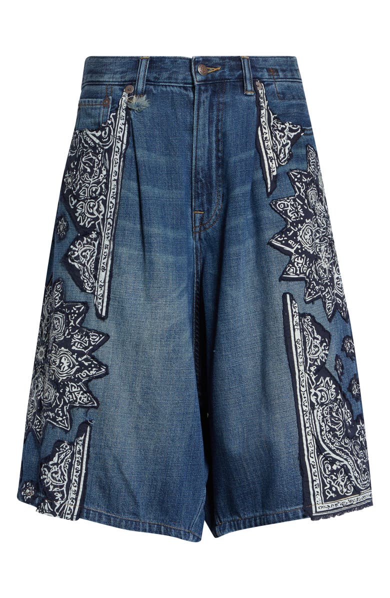 R13 Jesse Pleated Denim Bermuda Shorts, Alternate, color, Crushed Blue Bandana