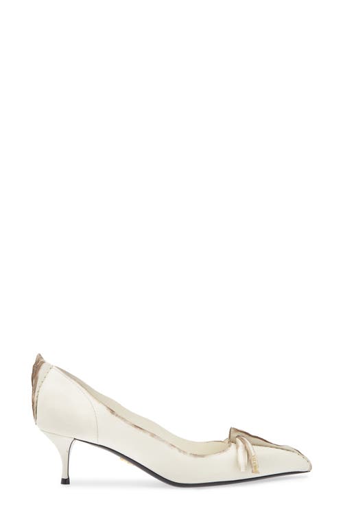 Prada Exposed Seam Kitten Heel Pump In Neutral
