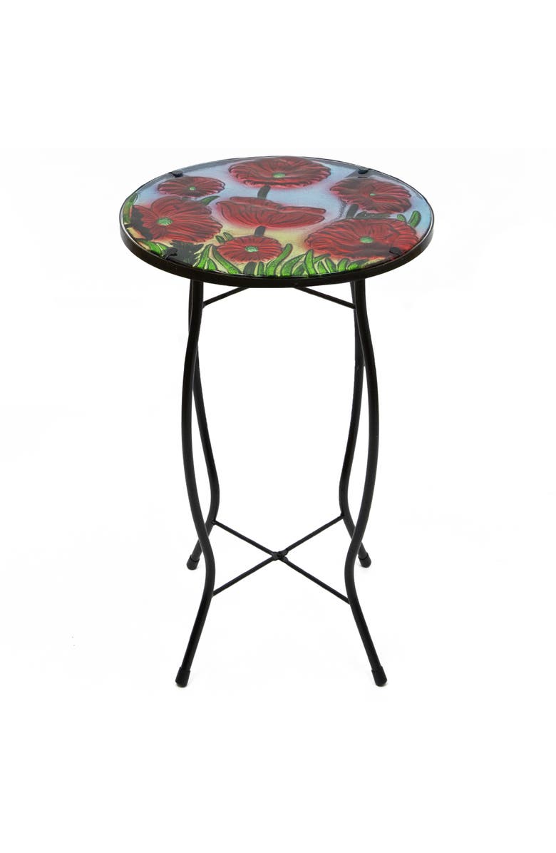 Northlight 19" Red Floral Poppies Glass Patio Side Table, Main, color, Red