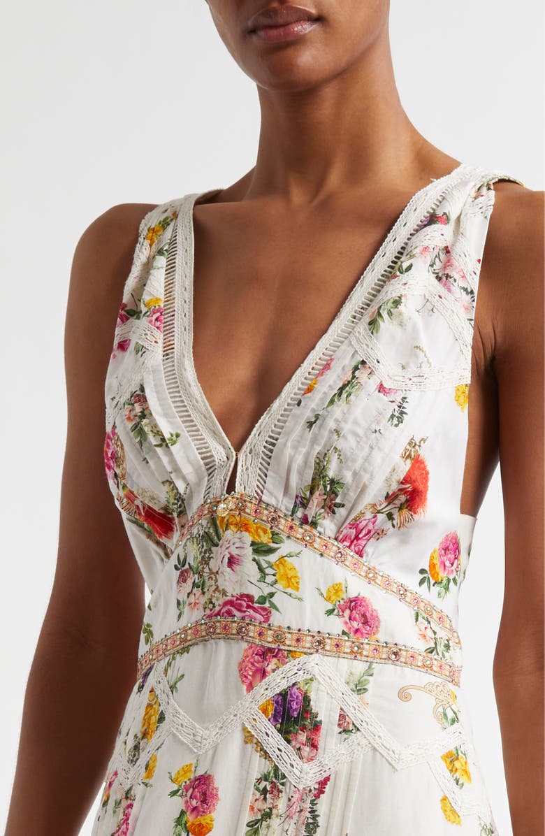 Egyptian Rose Print Tiered Ruffle Cotton & Silk Maxi Dress