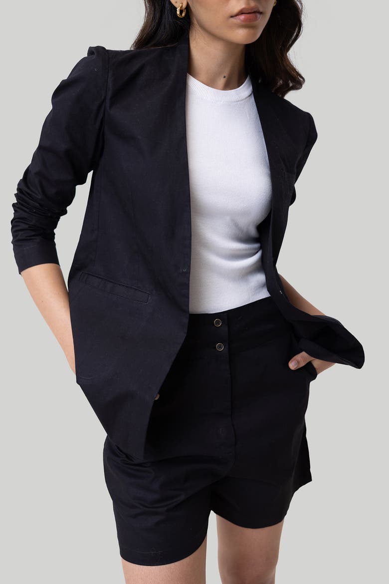 Organic Cotton Collarless Summer Blazer, Alternate, color, Black