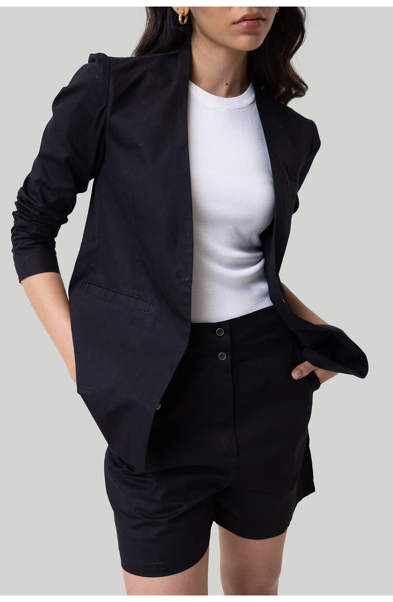 Reistor Organic Cotton Collarless Summer Blazer, Alternate, color, Black